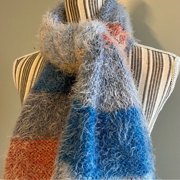 Womens Scarf Chunky Knit Multicolor Stripe Colorblock Fuzzy Rectangular Scarf - Picture 2 of 11